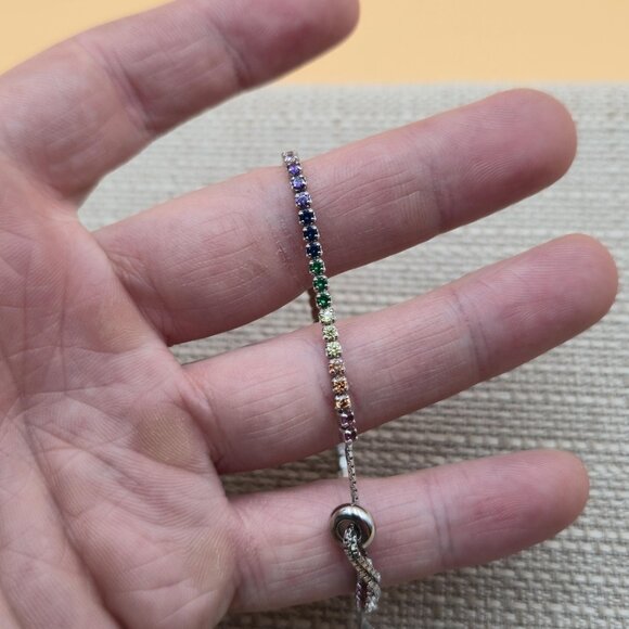 7 Inch Sterling Silver Rainbow Of Color Cubic Zirconia Gems Bracelet A4631 - Picture 4 of 8
